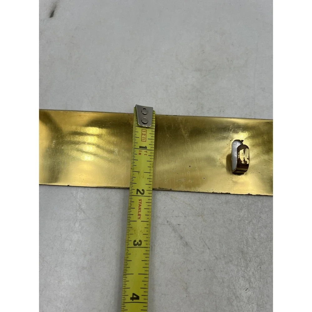 Vintage Brass Wall Mount Coat Rack 3 Hook Towel Bar Gold Tone Mid Century 19.5in